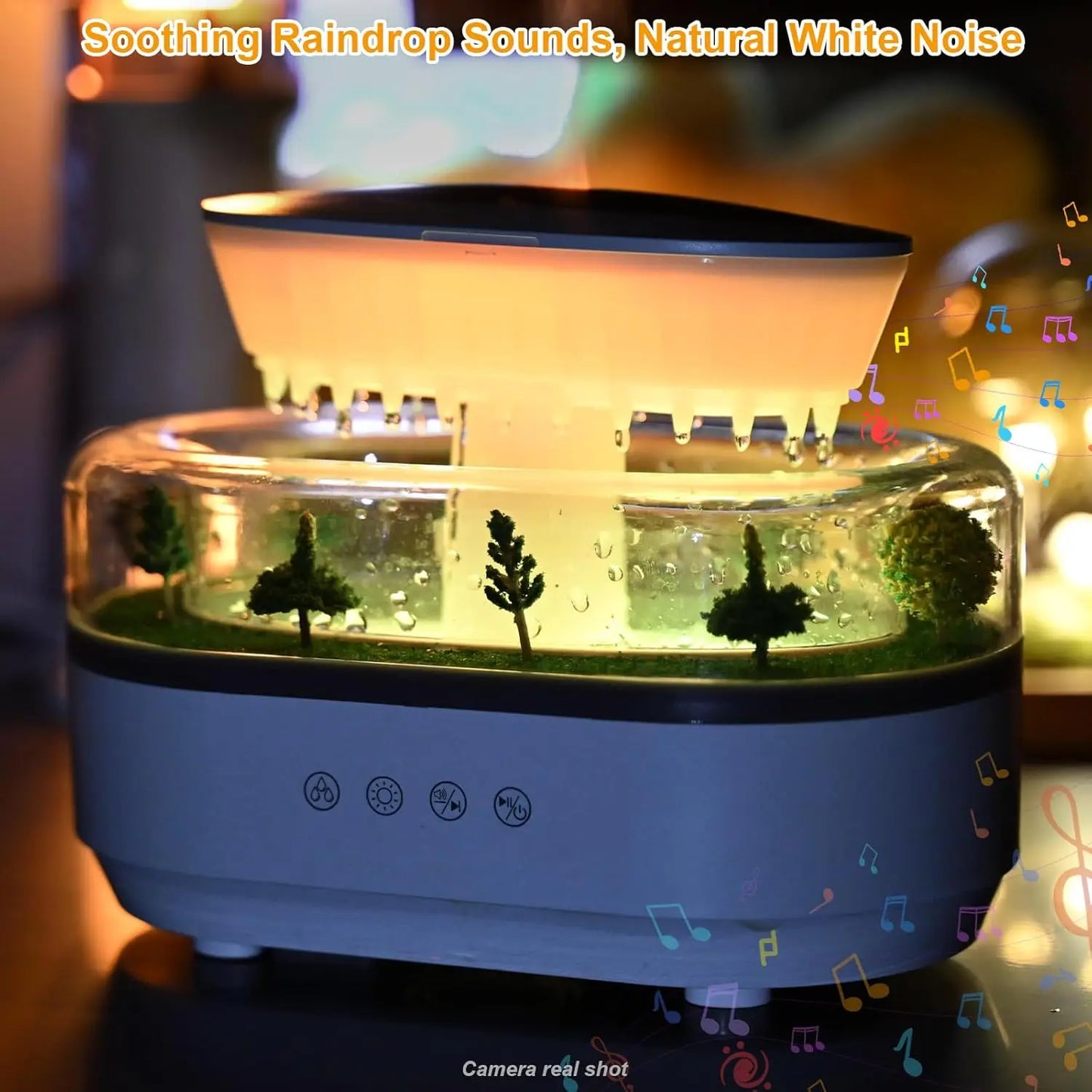 Rain Humidifier Ultrasonic Rainfall Humidifier with Simulated Water Drop Effect Quiet Air Humidifier for Bedroom Office