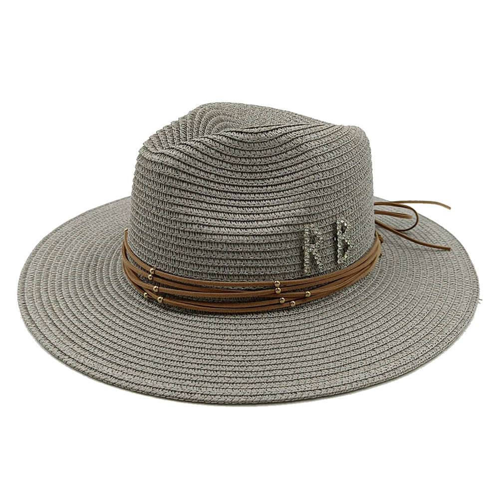 RB Rhinestone Sun Hats Women Men Summer Panama Wide Brim Straw Hats Fashion Colorful Outdoor Jazz Beach Sun Protective Cap