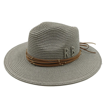 RB Rhinestone Sun Hats Women Men Summer Panama Wide Brim Straw Hats Fashion Colorful Outdoor Jazz Beach Sun Protective Cap