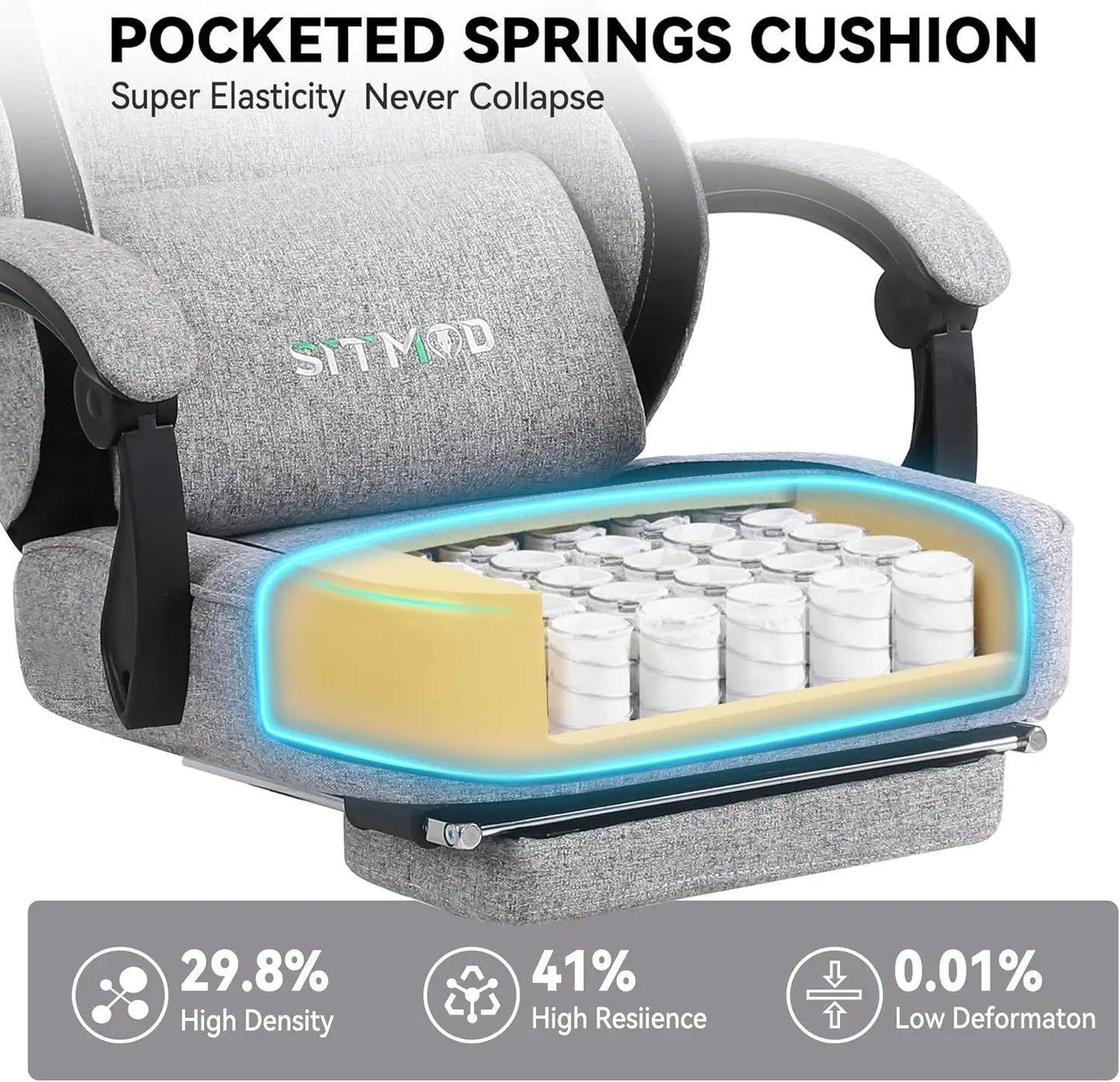 Gaming Chair, Video Game Chairs for Adults with Footrest High Back Headrest Lumbar Support Fabric Office Computer Desk Chair