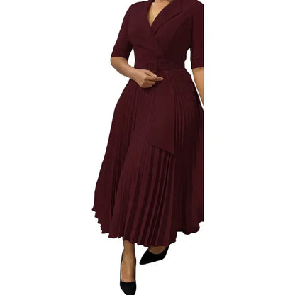 2025 Dashiki African Dresses for Women Autumn Elegant Half Sleeve V-neck Polyester Pleat Dress Ankara Dresses African Clothes