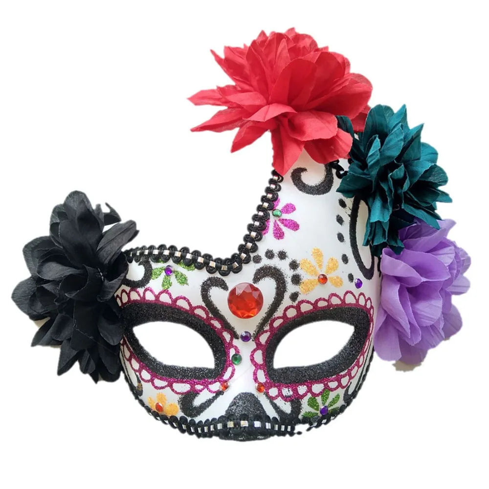 Halloween Masks With Fire Devil Flowers Mexico Day of the Dead Masks for Masquerade Balls Cosplay Performance Carnival Party