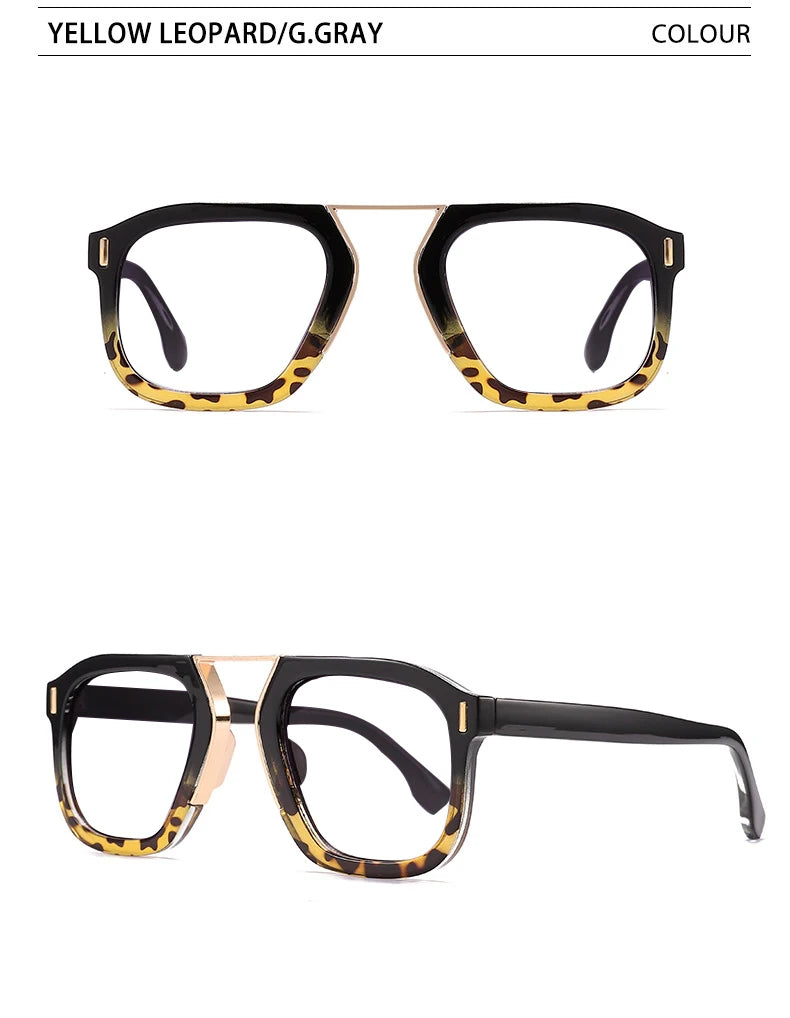 Rivets Black Leopard Fashion Reading Glasses Oversized Square Glasses Frame Anti Blue Light Far Sight Presbyopia Eyewear