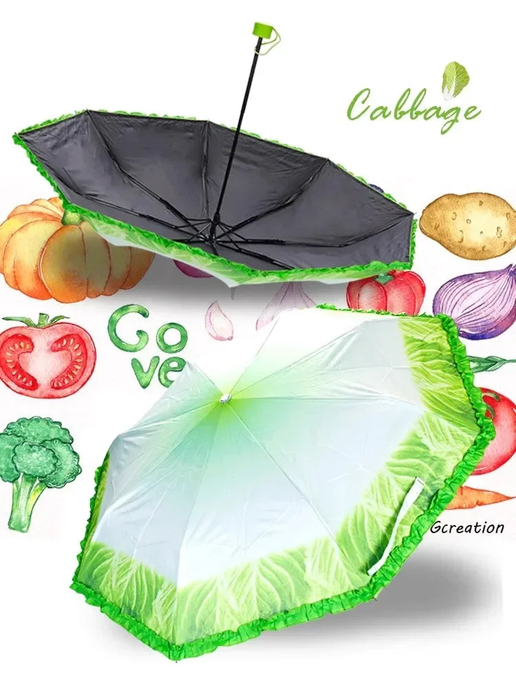 Creative Cabbage Umbrella UV Protection Beach Funny Vegetable Umbrella Parasol Gifts Lettuce Folding Rainy and Sunny Umbrellas