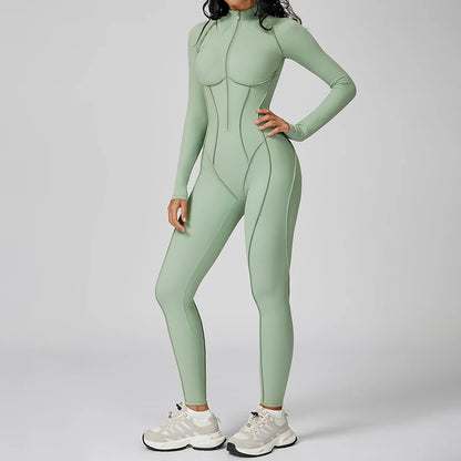 Women's Contrast Collar Half-Zip Bodysuit One-Piece High-Intensity Fitness Sports Jumpsuit Yoga Suit