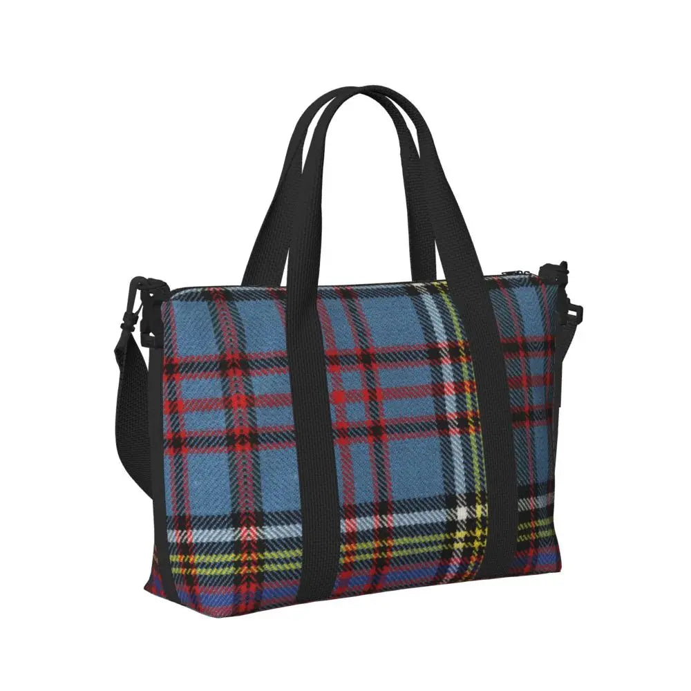 Custom Popular Tartan Plaid Beach Tote Bag for Women Extra Large Gym Carry On Geometric Gingham Check Texture Shopping Bags