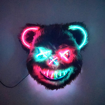 Halloween Light Up Horror Mask Glowing Bloody Bear Killer Mask Flashing Neon Scary Bear Mask for cosplay mask purim props