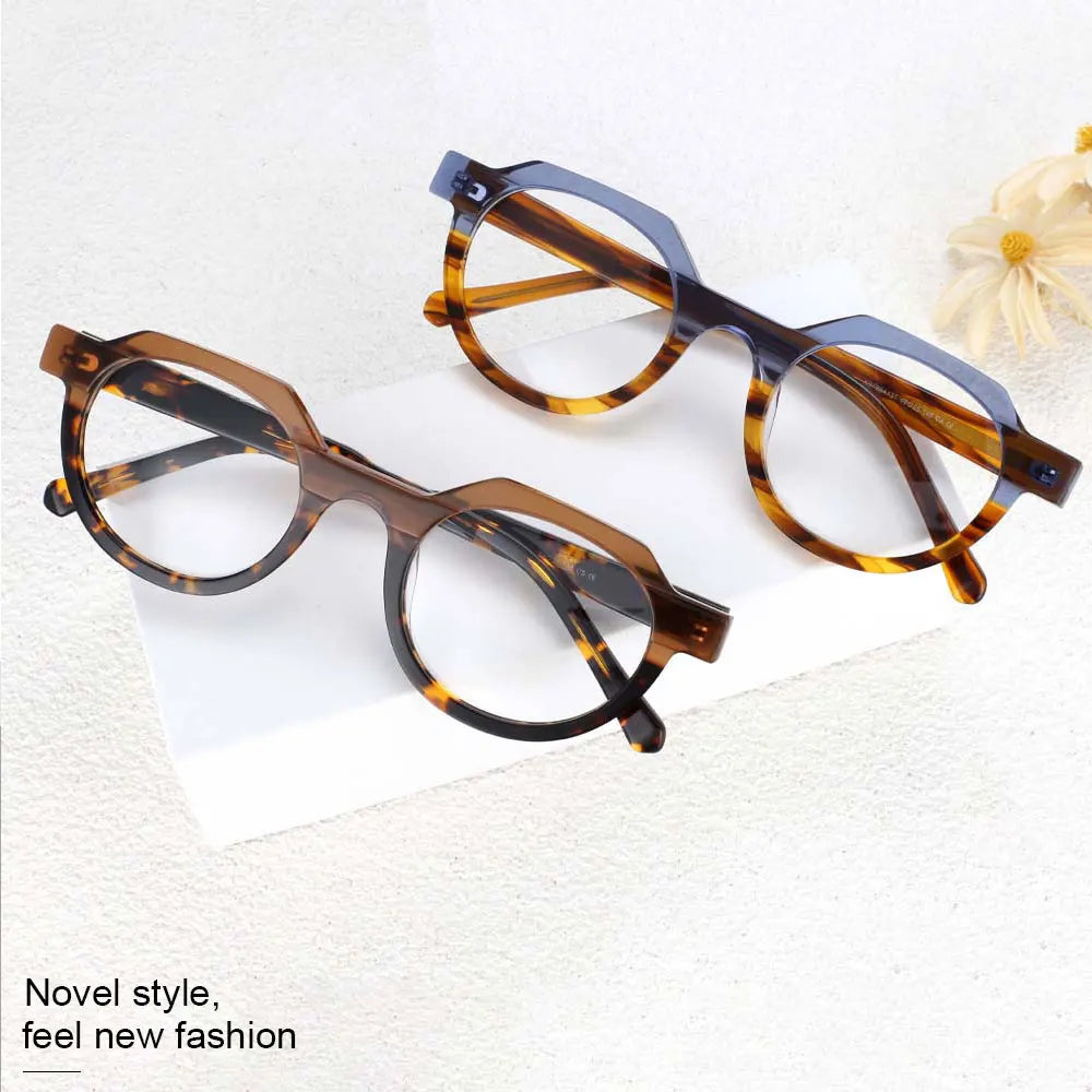 54139 Retro Acetate Optical Glasses Frames Men Women Two Color Splicing Fashion Eyeglasses