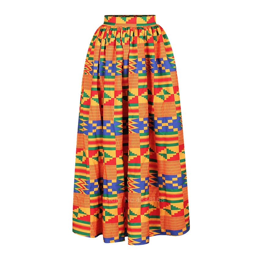 African Clothing National Print 2 Piece Set Women Sexy Slash-neck Long Sleeve Tops +High Slit Maxi Skirt Summer Casual Lady Suit