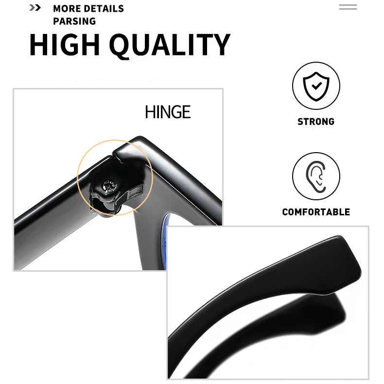 Vintage Big Frame Square Reading Glasses Women Men Fashion Brand Prescription Eyeglasses Transparent Computer Blue Light Glasses