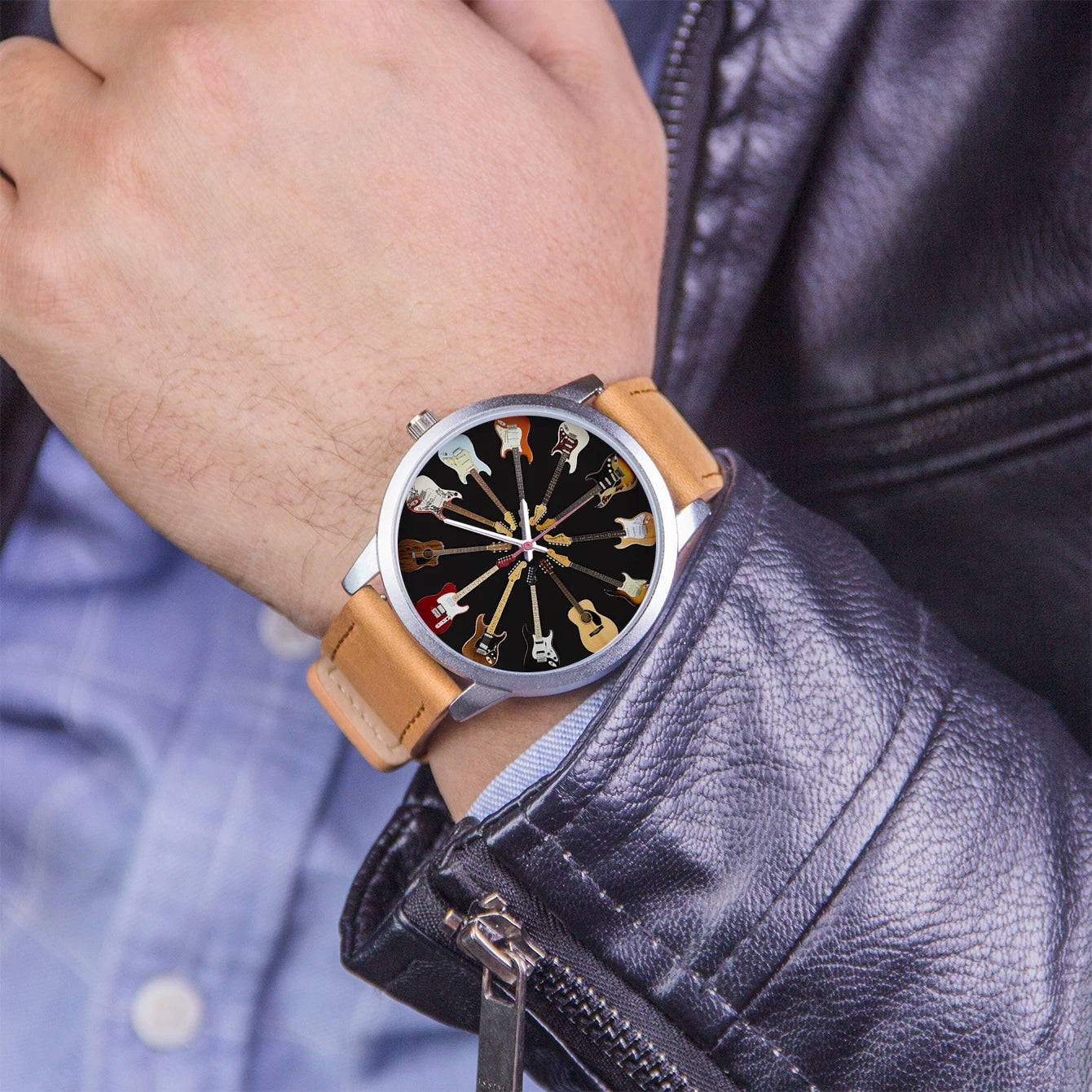 Logo Men's Watch Wife Musical Instrument Universal Watches Husband Family Pattern Guitar Clock Wristwatch DIY Dial