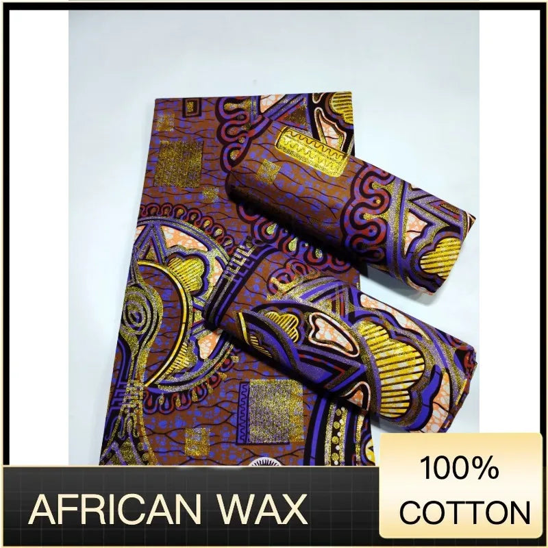 Soft Pagne 100%Cotton Gold Print Fabric African Real Wax Fabric High Quality Nigeria Ankara Grand  Fabric