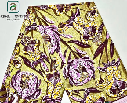 Soft Golden Glitter Grand Wax Fabric Cotton Ankara Golden Wax Flash Gold Print Batik Super Quality African Wax Fabric 6yards