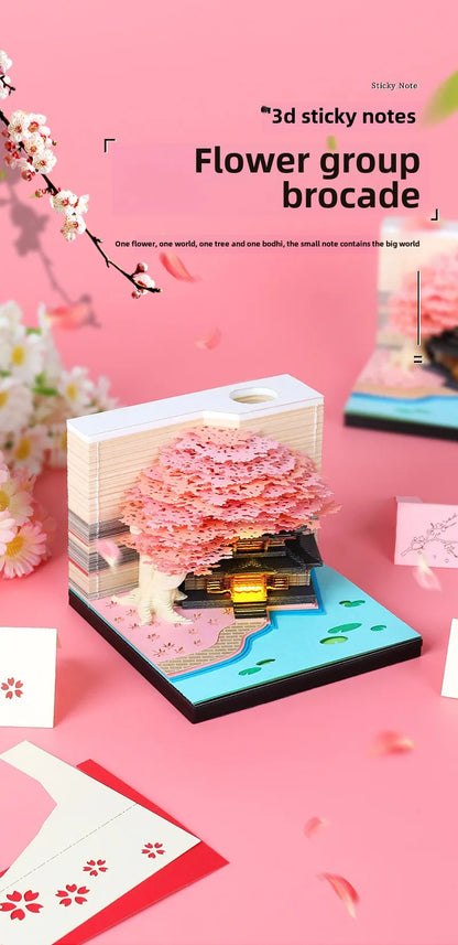 3D Treehouse Calendar Art Paper Sculpture Memo Pad Desktop Crafts Souvenirs Paper Carvings Sticky Notes Gifts Office Ornament
