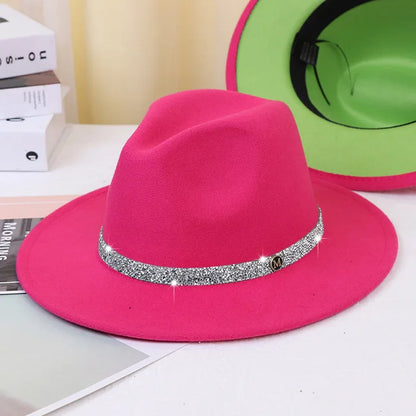 women fedoras golden chain fedora hat women men wide brim solid color jazz top hat autumn winter new Panama hat gentleman hat