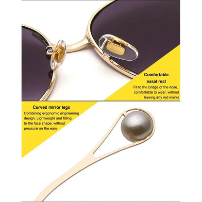 UV Protection Oversized Sunglasses Street Shooting Colorful Metal Hollowing Shades Trendy Pearl Design Sun Glasses