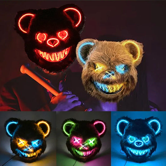 Halloween Light Up Horror Mask Glowing Bloody Bear Killer Mask Flashing Neon Scary Bear Mask for cosplay mask purim props