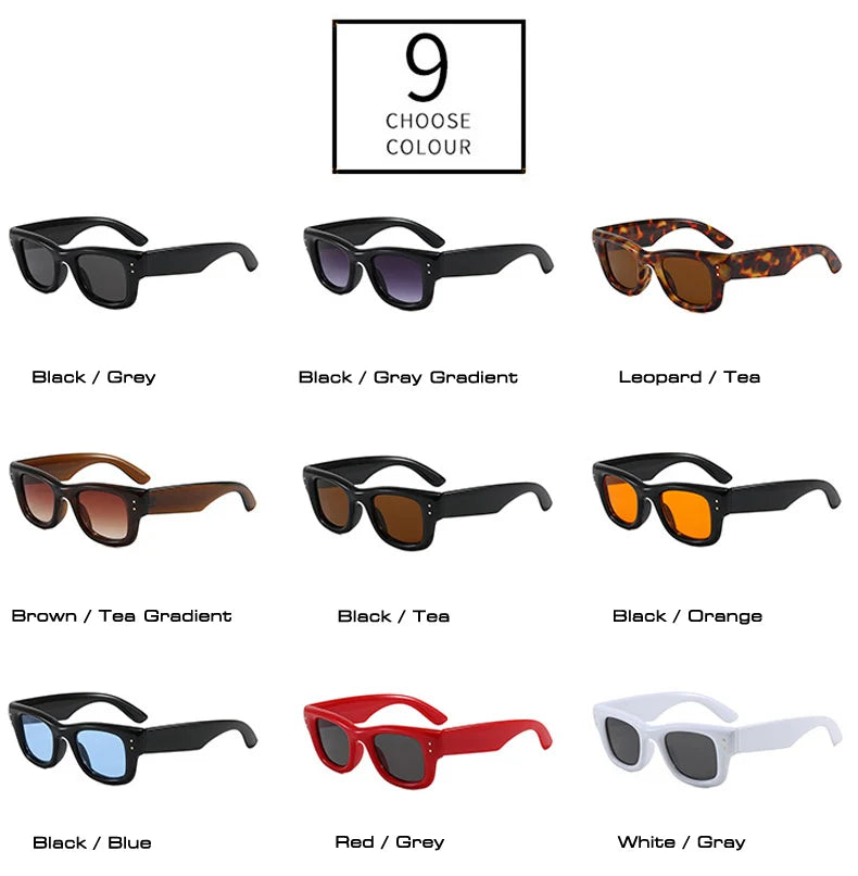 JNPCXI New Square Rivets Women Gradient Sunglasses Shades UV400 Fashion Black Tea Men Trending Sun Glasses