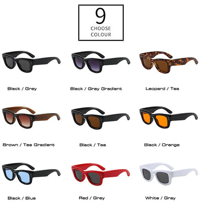 JNPCXI New Square Rivets Women Gradient Sunglasses Shades UV400 Fashion Black Tea Men Trending Sun Glasses