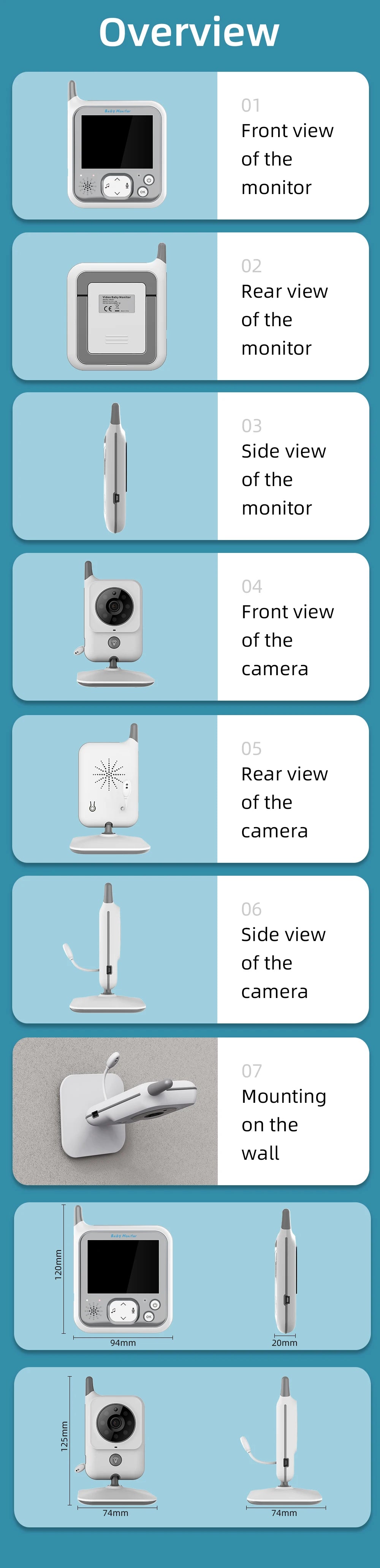 TakTark Video Baby Monitor 3.2 Inch / 2.8 Inch Wireless Security Camera Auto Night Vision Intercom Temperature Monitoring Nanny