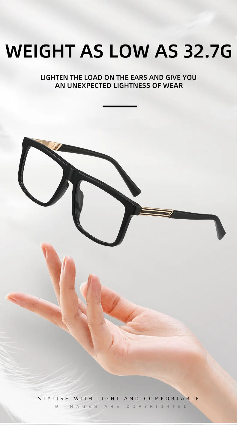 Men Vintage Anti Blue Light Reading Glasses Classic Brand Double Bridge Square Eyeglasses Business Office Presbyopia Glasses +