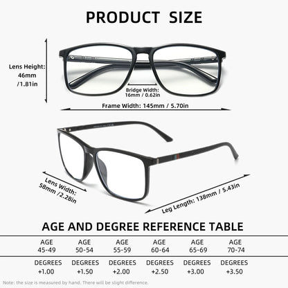 2PCS Rectangle Reading Glasses Man Women Anti Blue Light Presbyopia Eyeglasses Reader +1.0+1.5+2.0+2.5+3.0+3.5