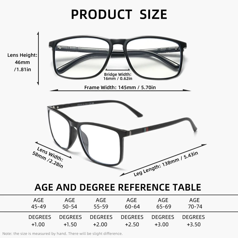 2PCS Rectangle Reading Glasses Man Women Anti Blue Light Presbyopia Eyeglasses Reader +1.0+1.5+2.0+2.5+3.0+3.5