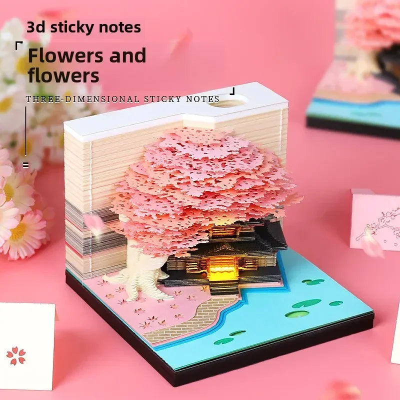 3D Treehouse Calendar Art Paper Sculpture Memo Pad Desktop Crafts Souvenirs Paper Carvings Sticky Notes Gifts Office Ornament