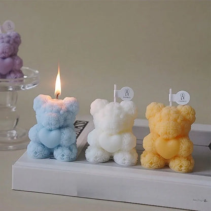 Cute Rose Teddy Bear Scented Candle Soy Wax Aromatherapy Candle Valentine's Day Romantic Gift Home Decor
