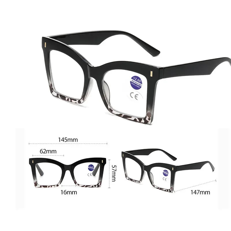 2025 New Style Reading Glasses for Women Fashion Men Oversized Square Prescription Glasses Large Frame Anti-blue Presbyopia
