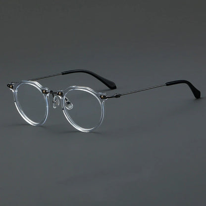 57028 Vintage Acetate Optical Spectacle Frames Women Fashion Round Metal Eyeglass Frame Men Trend Transparent Eyewear