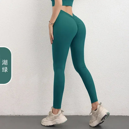 Sculpting V-Back Ruched Leggings Yoga Pants Women's Fitness Seamless Gym Workout Tights Running Cycling Activewear Comfy Wear
