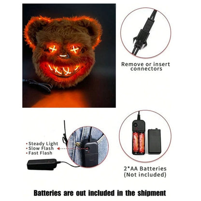 Bunny Mask Masquerade LED Rabbit Bear Mask Glowing Halloween Party,Mask For Carnival Cosplay Props Party without batteries