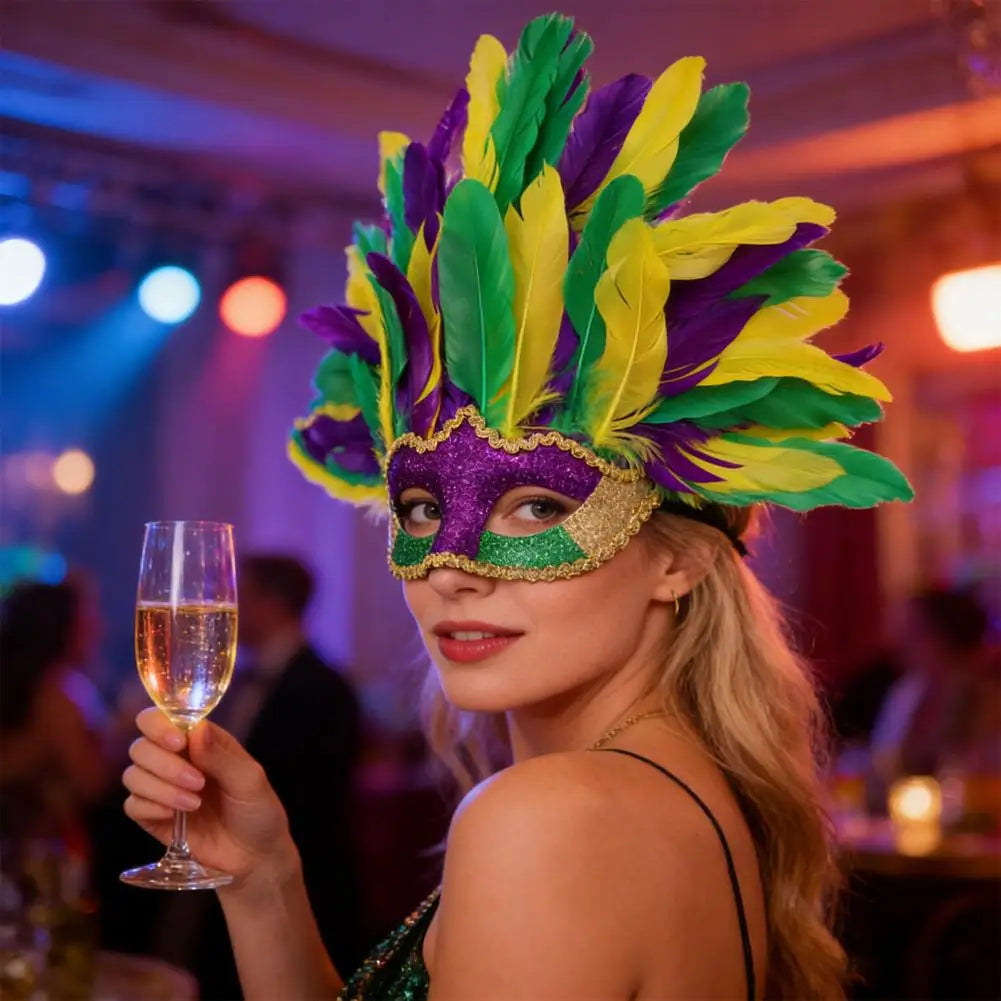 Carnival Masque Mardi Gras Masque Colorful Feather Masquerade Masque for Women Venetian Carnival Costume Party Masques