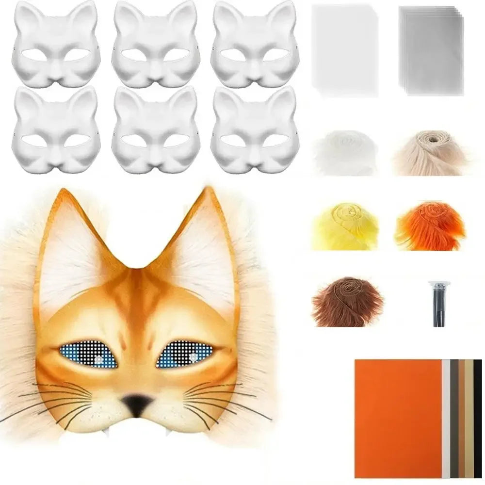 Cats Foxes Mask With Furs Eye Meshes Sticker,Therians Craft Up Paint,Animal To Mask Accessory Mask Costume Dress Arts Home B9C2