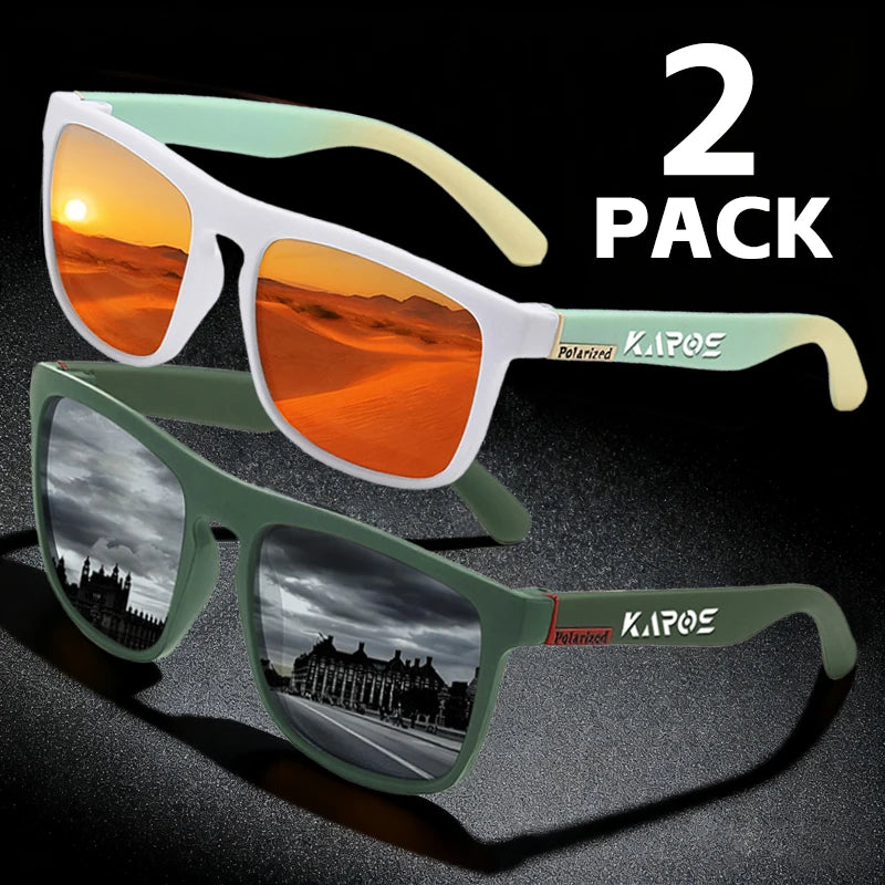 KAROS 2PCS Sunglasses Men/Women Polarized Square Mirror Brand Design Luxury UV400 SunShade Unisex Fishing Driving Cycling Hiking