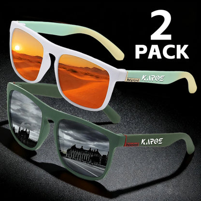 KAROS 2PCS Sunglasses Men/Women Polarized Square Mirror Brand Design Luxury UV400 SunShade Unisex Fishing Driving Cycling Hiking