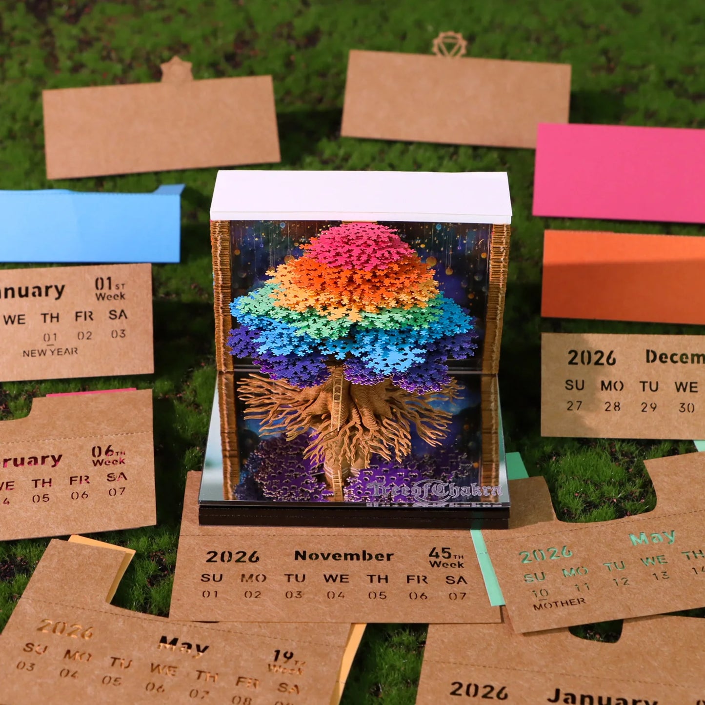2026 3D Calendar Memo Pad Led Time Piece Calendar Tree of Chakra Desk Calendar Paper Carving Sticky Calendar For Christmas Gifts