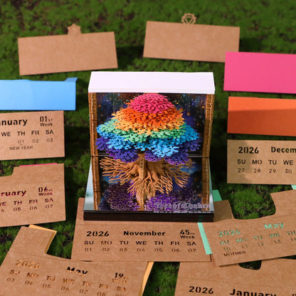 2026 3D Calendar Memo Pad Led Time Piece Calendar Tree of Chakra Desk Calendar Paper Carving Sticky Calendar For Christmas Gifts