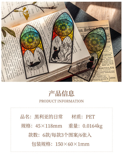 6 pcs/set Cute black cat daily series Bookmark PVC Matte Reading Book mark Retro Book Page Marker Stationery Supplies