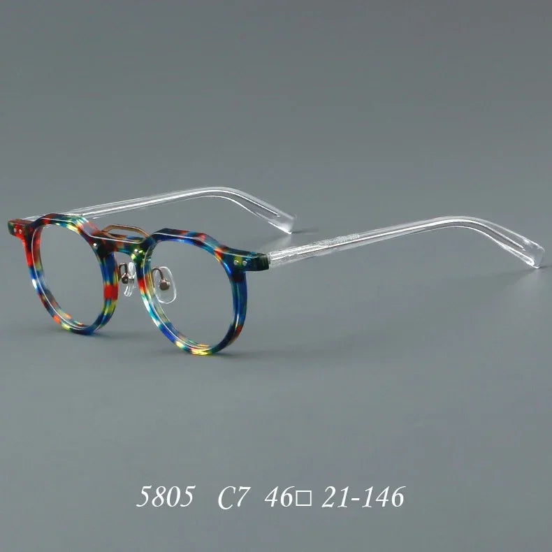 KSVEREN Vintage Acetate Frame Reading Glasses Men Women Fashion Round Rivet Optical Glasses Transparent Prescription Spectacles