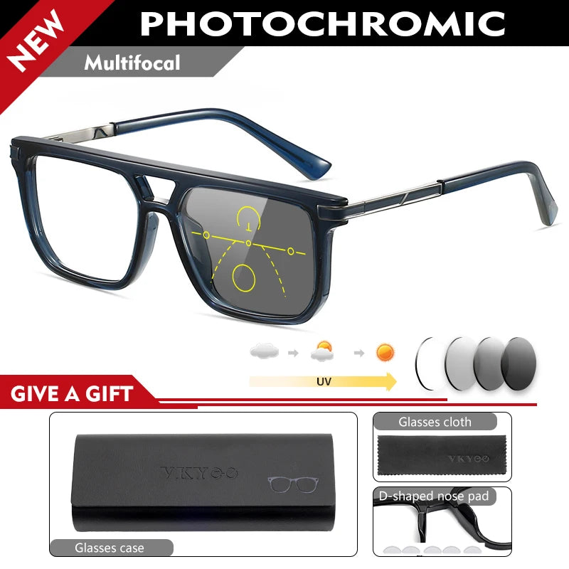 VICKI Mature Man's Double-barreled High-end TR Glasses - Customizable Prescription - Anti-blue Light Glasses Multifocal 84003