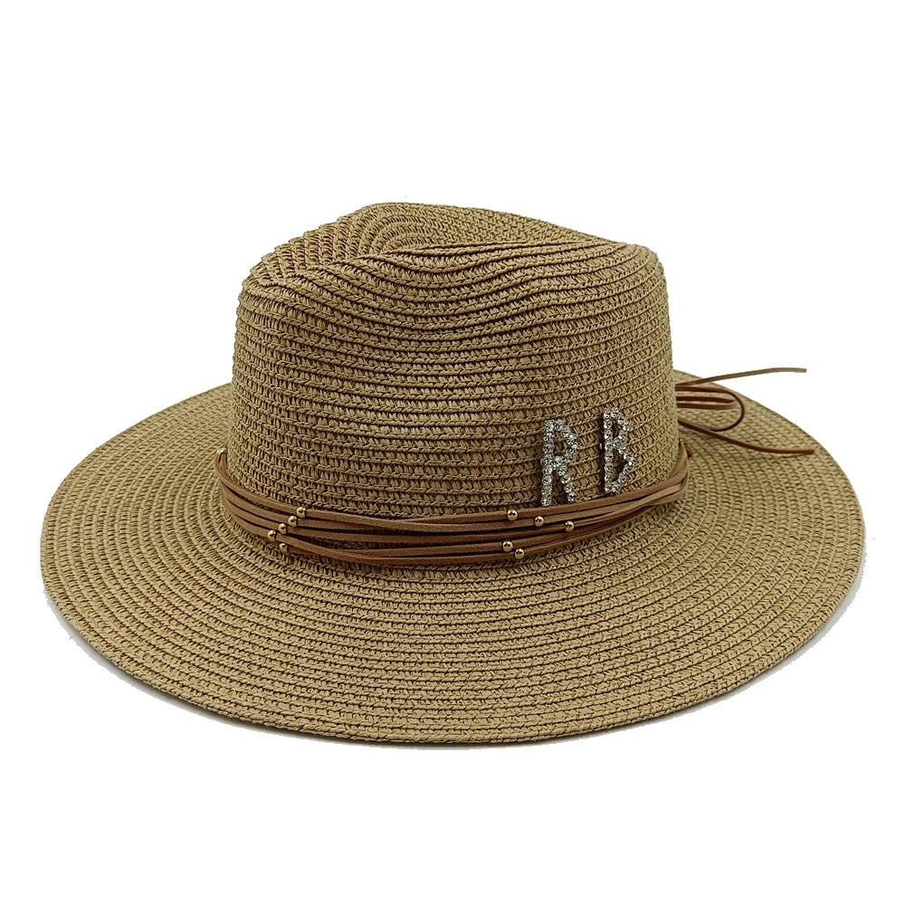 RB Rhinestone Sun Hats Women Men Summer Panama Wide Brim Straw Hats Fashion Colorful Outdoor Jazz Beach Sun Protective Cap