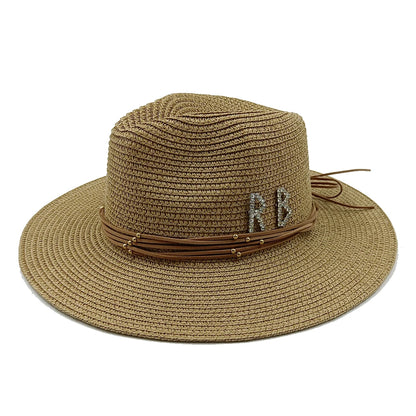 RB Rhinestone Sun Hats Women Men Summer Panama Wide Brim Straw Hats Fashion Colorful Outdoor Jazz Beach Sun Protective Cap