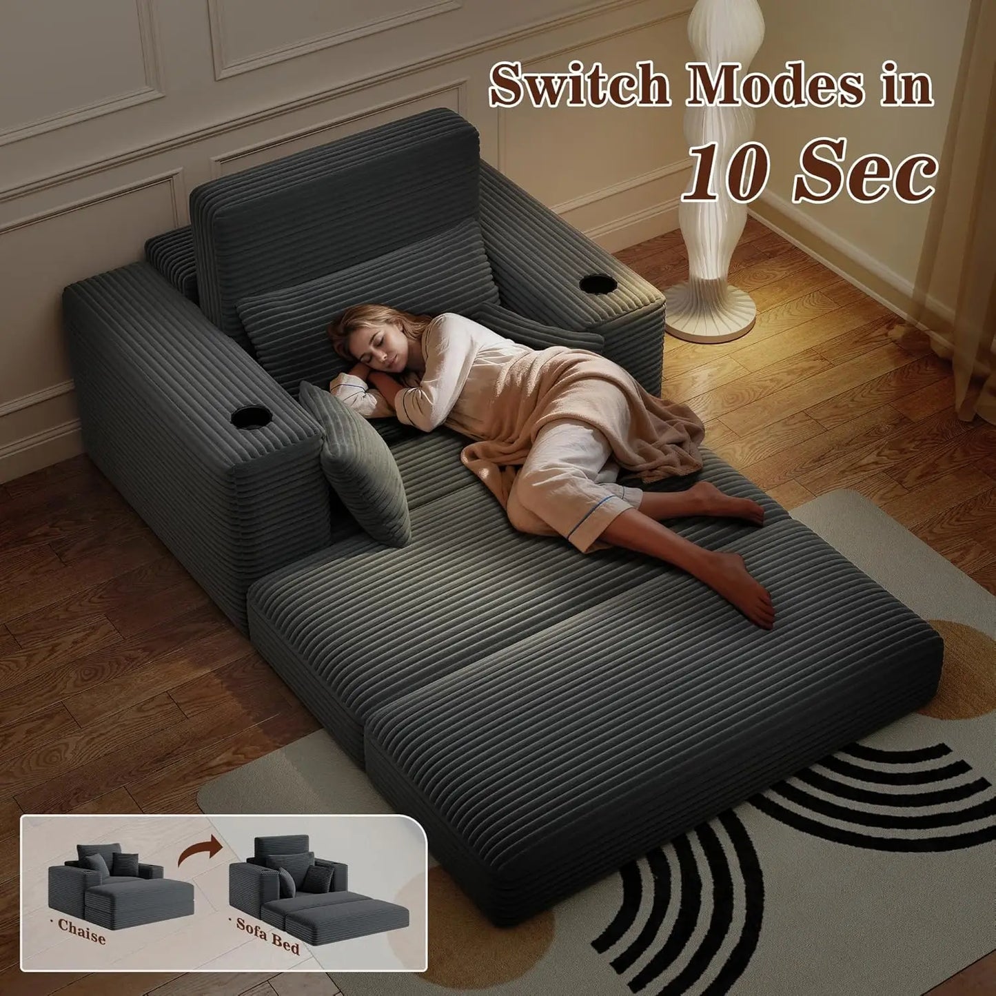 52" Boneless Chaise Lounge Chair Indoor — Oversized Cloud-Like Cozy Comfy Modular 3-in-1 Sofa Bed for Reading,, Customized