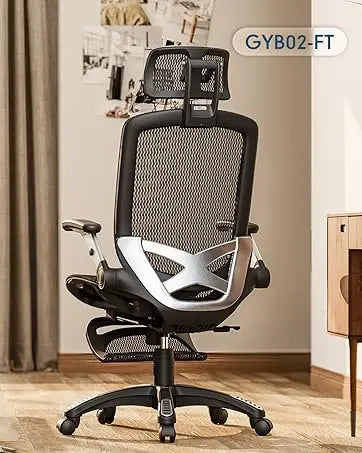 Ergonomic Office Chair, High Back Home Desk Chair with Headrest, Flip-Up Arms, 90-120° Tilt Lock and Wide Cushion
