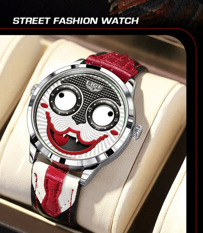 LIGE Creative Joker Watch Men Clown Men's Watches Fashion Leather Strap Waterproof Quartz Wristwatches Moon Phase Clock+BOX
