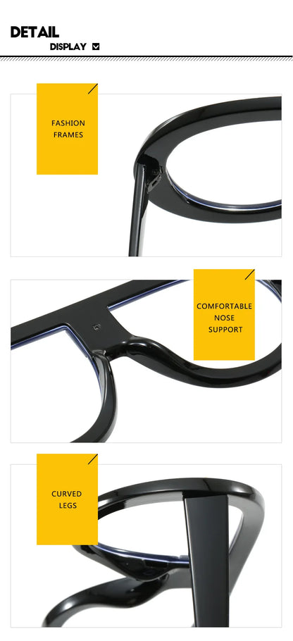 Luxury Myopia Glasses Men Women Anti Blue Light Nearsighted Eyeglasses Student Trendy Oversized Pilot Glasses Frame