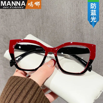 Luxury Brand Designer Women Fashion Cat Eye Anti Blue Light Glasses Double Color Large Frame Lady's Prescription Eyewear Frames