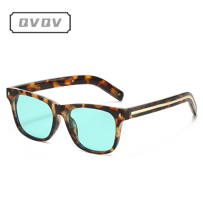 QVQV Fashion Leopard Blue Square Sunglasses Women Men Metal Stripes Brand Design Sun Glasses Men Outdoor Selfie Sunscreen Shades